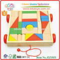 Handmade Safe Preschool Kids Toys Wooden Blocks Cart